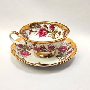 Napco Hand Painted China Rose Tea Cup and Saucer